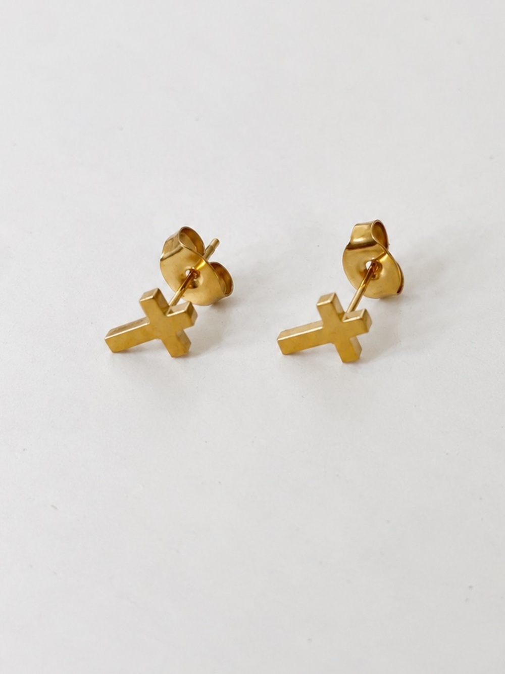 Tiny 18K Gold PVD Cross Stud Earrings